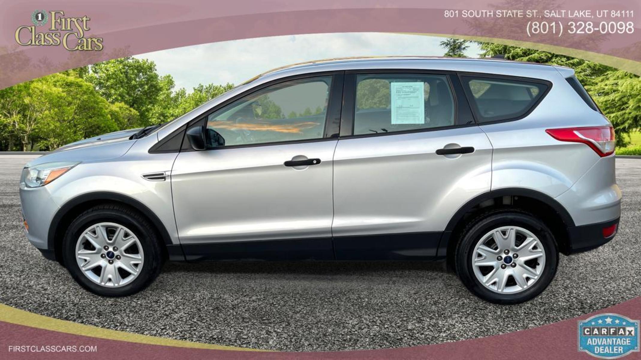 2014 Silver Sky Metallic /Black Ford Escape S (1FMCU0F75EU) with an 4 Cylinder 2.5L engine, AUTOMATIC transmission, located at 801 South State Street, Salt Lake City, UT, 84111, (801) 328-0098, 40.751953, -111.888206 - Perfect commuter car great gas mileage! FREE CAR FAX AND FREE AUTO CHECK on EVERY CAR know the car before you buy only at First Class Cars.Our service department is OPEN DAILY to help with any of your service needs. Please call for immediate appointment! Features: -ABS Brakes -AM/FM Stereo -Air C - Photo #6