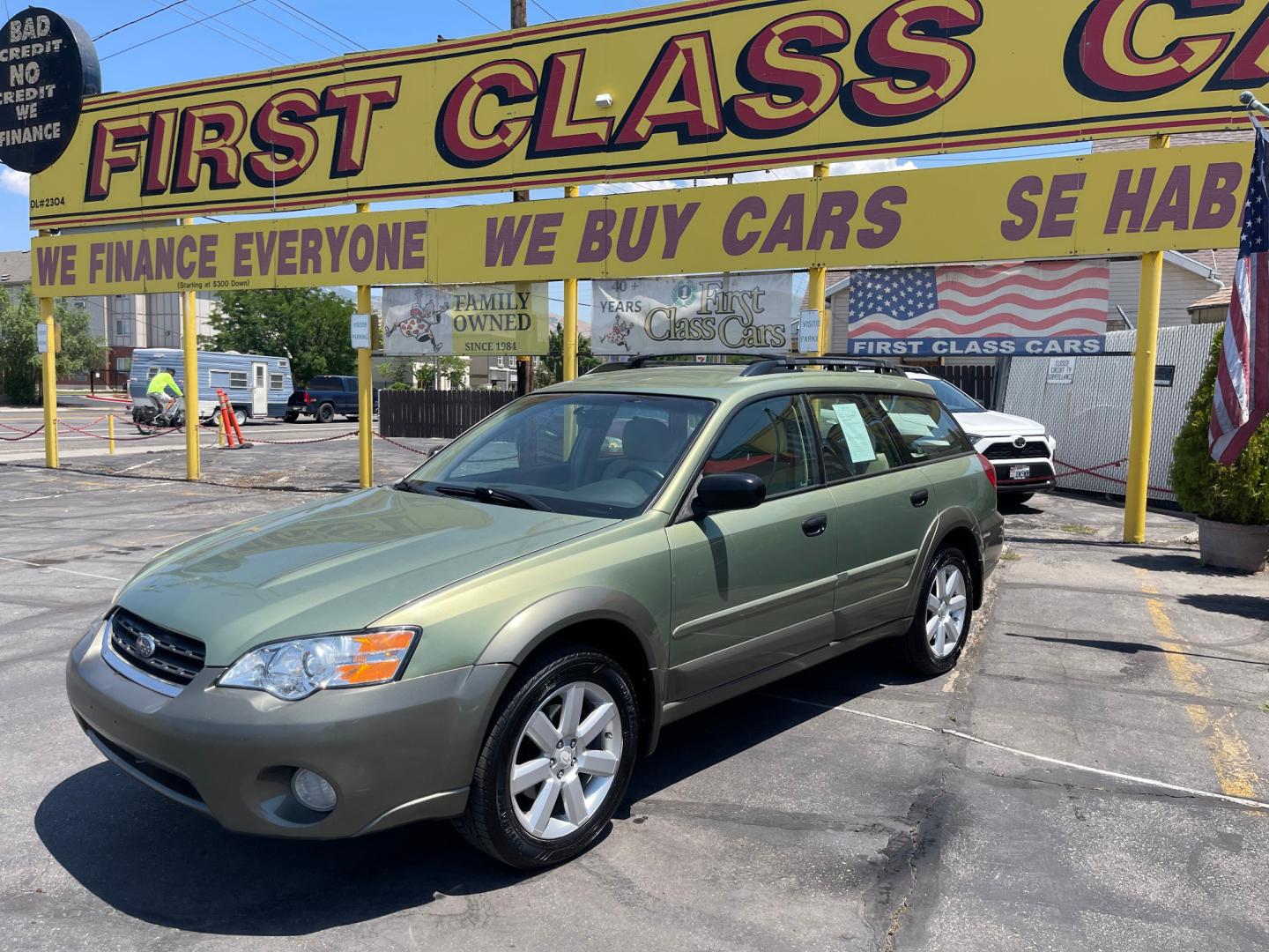 2007 Evergreen Frost Metallic /Tan Subaru Outback Crossover Wagon (4S4BP61CX77) with an 2.5L H4 engine, Automatic transmission, located at 801 South State Street, Salt Lake City, UT, 84111, (801) 328-0098, 40.751953, -111.888206 - Features: 4WD/AWD, Alloy Wheels, Cloth Seats, Front Seat Heaters, ABS Brakes, Auxiliary Audio Input, Overhead Airbags, Rear Defroster, AM/FM Stereo, CD Audio, Power Locks, Side Airbags, Air Conditioning, Cruise Control, Power Mirrors, Automatic Transmission, Full Roof Rack, Power Windows. - Photo#0