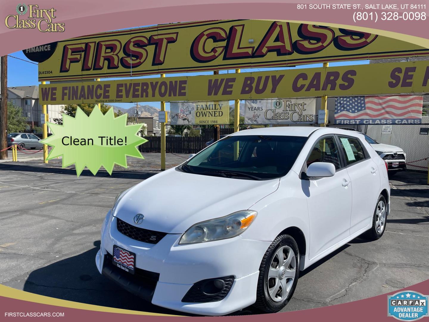 2009 Galaxy White /Black Toyota Matrix S 5-Speed AT (2T1KE40E69C) with an 2.4L L4 engine, Automatic with Overdrive transmission, located at 801 South State Street, Salt Lake City, UT, 84111, (801) 328-0098, 40.751953, -111.888206 - Clean title! No reported accidents on the Carfax vehicle history report! Great gas saver! 26 mpg city and 32 mpg highway!!! Great commuter must see!!! Features: Cloth Seats, ABS Brakes, Auxiliary Audio Input, Power Locks, Side Airbags, AM/FM Stereo, CD Audio, Power Mirrors, Air Conditioning, Cruise - Photo#0