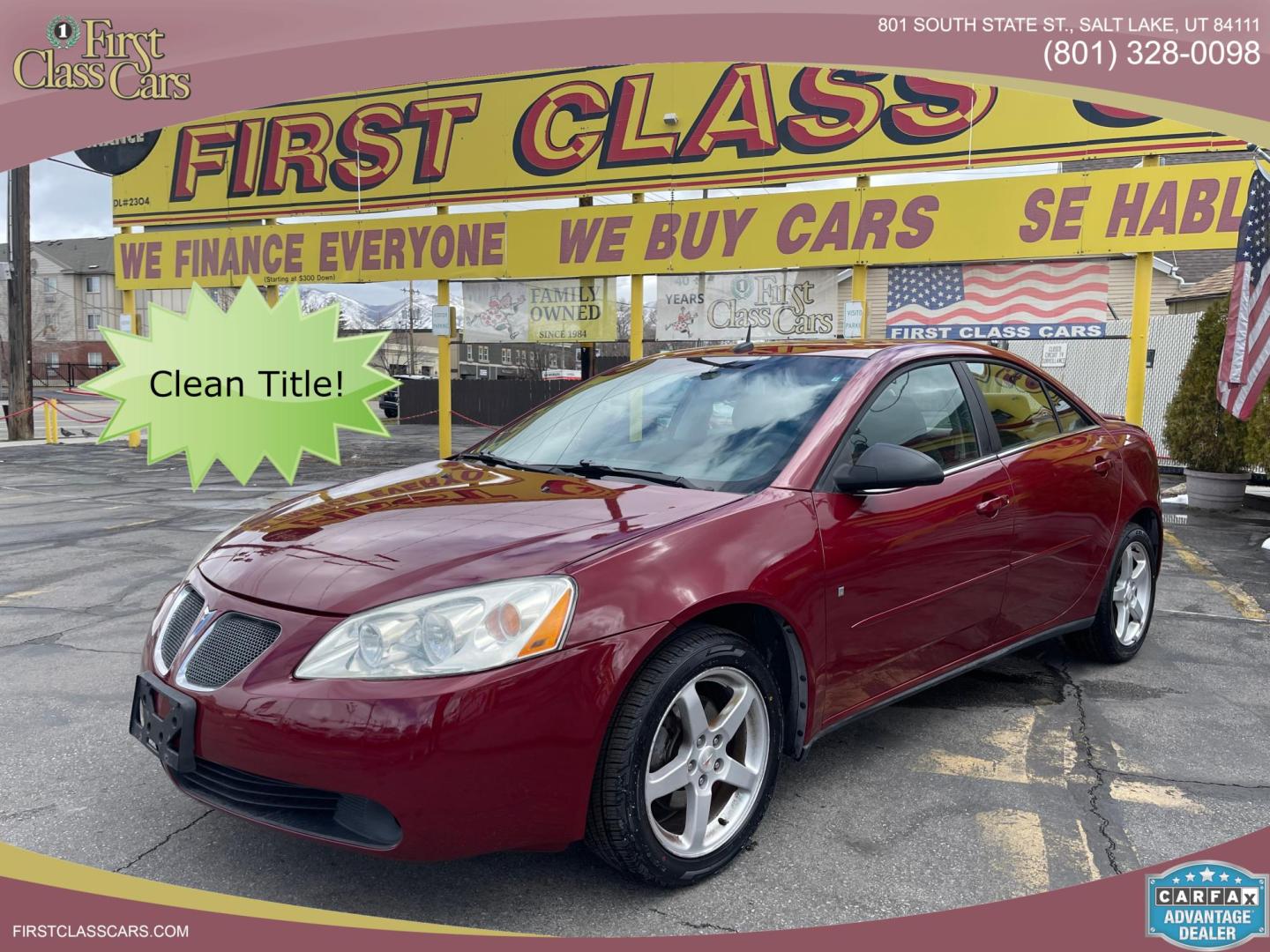2008 Salsa Red Pearl /Black Pontiac G6 Sedan (1G2ZG57NX84) with an 3.5L V6 OHV 12V engine, 4-Speed Automatic Overdrive transmission, located at 801 South State Street, Salt Lake City, UT, 84111, (801) 328-0098, 40.751953, -111.888206 - Clean car! Clean title! Great commuter car for anyone looking for a good reliable affordable transportation to and from work! Features: Alloy Wheels, Cloth Seats, ABS Brakes, Auxiliary Audio Input, Power Locks, Rear Spoiler, AM/FM Stereo, CD Audio, Power Mirrors, Side Airbags, Air Conditioning, Cr - Photo#0