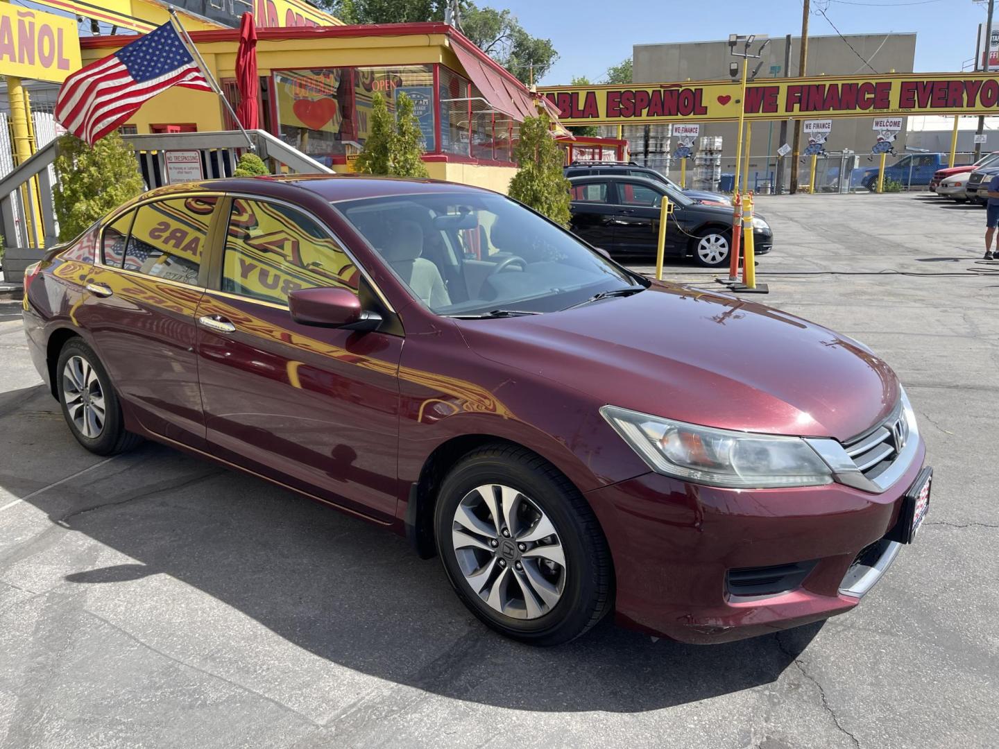 2013 Salsa Red Pearl /Tan Honda Accord LX Sedan CVT (1HGCR2F30DA) with an 2.4L L4 DOHC 16V engine, Continuously Variable Transmission transmission, located at 801 South State Street, Salt Lake City, UT, 84111, (801) 328-0098, 40.751953, -111.888206 - Clean title! Hard to find in immaculate condition inside and out! Real nice 4 door sedan!!! Features: Am/Fm/Cd, Aux input, Automatic, BlueTooth, 4 cylinder engine, Alloy wheels, newer tires!, cruise control, power windows, power locks, power mirrors, Cloth seats, equiped with Honda Earth dreams t - Photo#3
