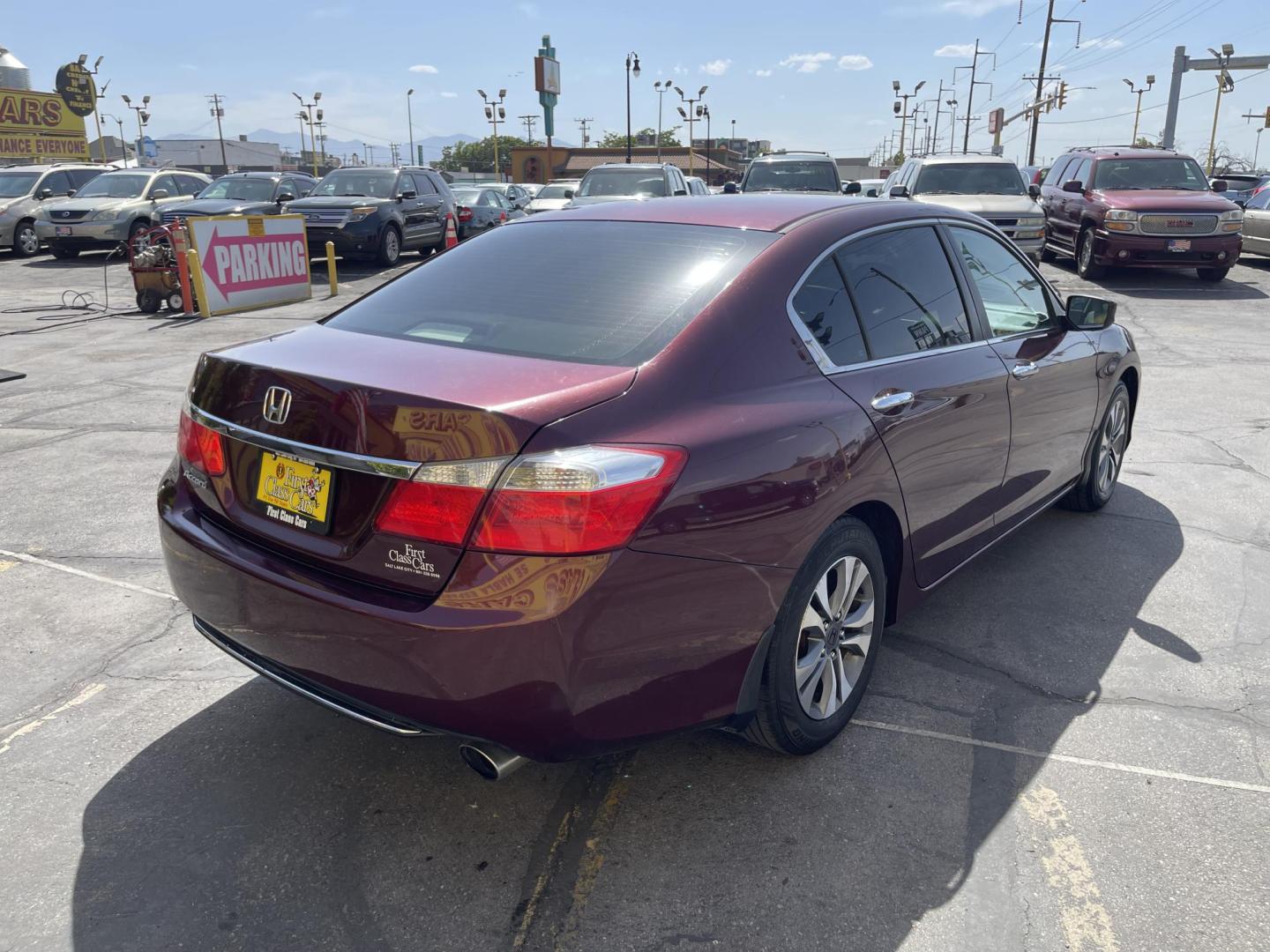 2013 Salsa Red Pearl /Tan Honda Accord LX Sedan CVT (1HGCR2F30DA) with an 2.4L L4 DOHC 16V engine, Continuously Variable Transmission transmission, located at 801 South State Street, Salt Lake City, UT, 84111, (801) 328-0098, 40.751953, -111.888206 - Clean title! Hard to find in immaculate condition inside and out! Real nice 4 door sedan!!! Features: Am/Fm/Cd, Aux input, Automatic, BlueTooth, 4 cylinder engine, Alloy wheels, newer tires!, cruise control, power windows, power locks, power mirrors, Cloth seats, equiped with Honda Earth dreams t - Photo#5