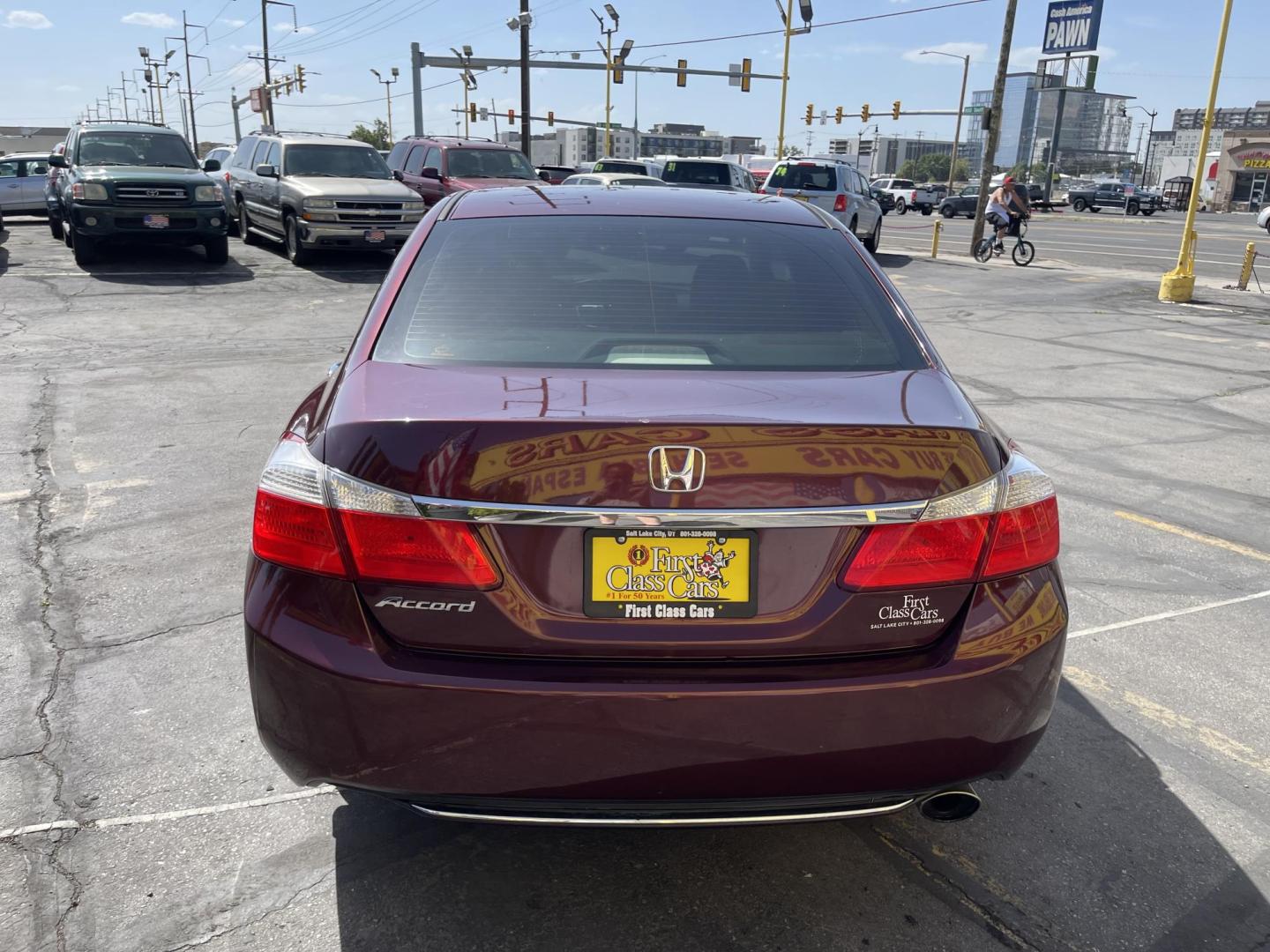 2013 Salsa Red Pearl /Tan Honda Accord LX Sedan CVT (1HGCR2F30DA) with an 2.4L L4 DOHC 16V engine, Continuously Variable Transmission transmission, located at 801 South State Street, Salt Lake City, UT, 84111, (801) 328-0098, 40.751953, -111.888206 - Clean title! Hard to find in immaculate condition inside and out! Real nice 4 door sedan!!! Features: Am/Fm/Cd, Aux input, Automatic, BlueTooth, 4 cylinder engine, Alloy wheels, newer tires!, cruise control, power windows, power locks, power mirrors, Cloth seats, equiped with Honda Earth dreams t - Photo#6