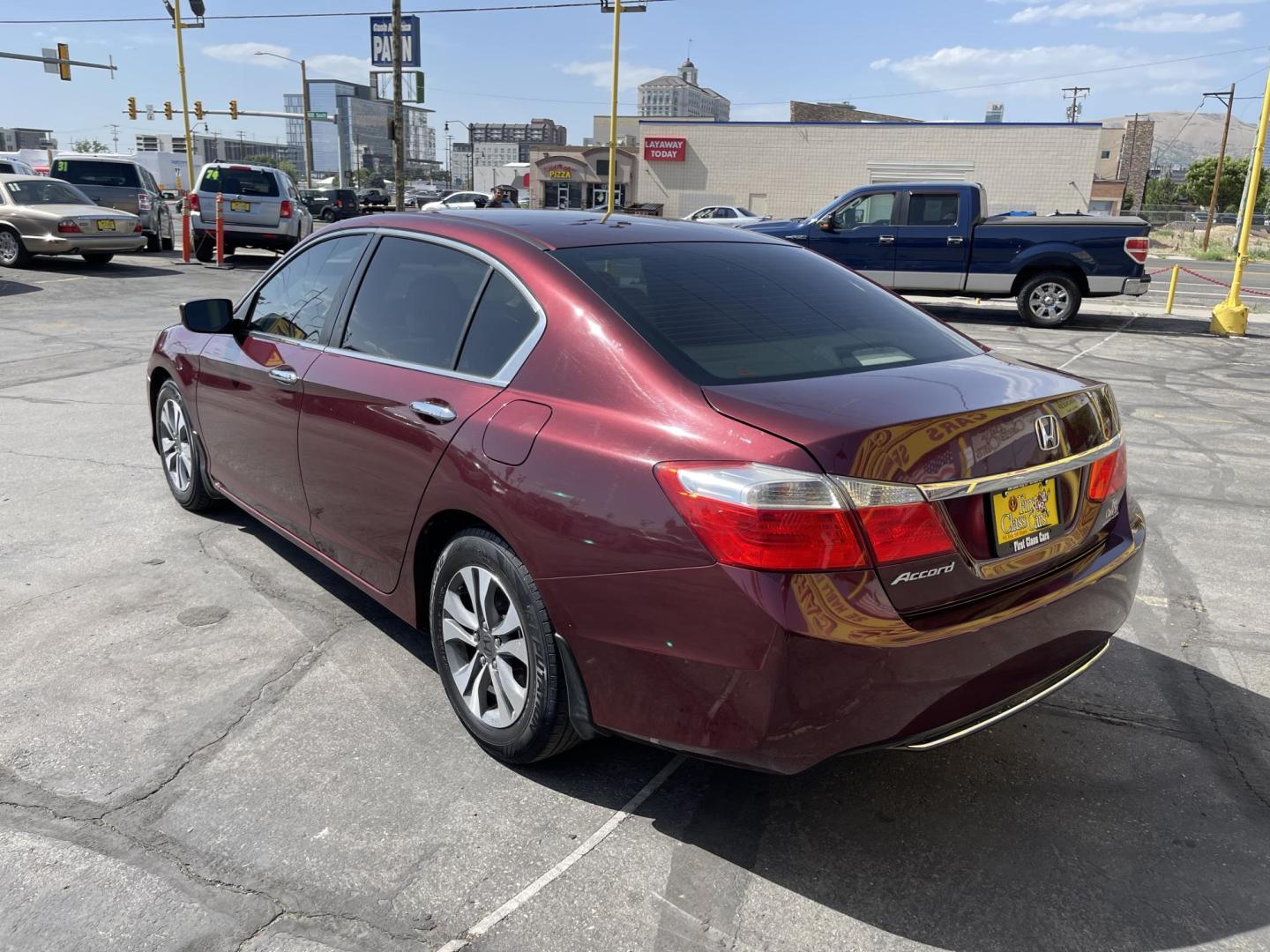 2013 Salsa Red Pearl /Tan Honda Accord LX Sedan CVT (1HGCR2F30DA) with an 2.4L L4 DOHC 16V engine, Continuously Variable Transmission transmission, located at 801 South State Street, Salt Lake City, UT, 84111, (801) 328-0098, 40.751953, -111.888206 - Clean title! Hard to find in immaculate condition inside and out! Real nice 4 door sedan!!! Features: Am/Fm/Cd, Aux input, Automatic, BlueTooth, 4 cylinder engine, Alloy wheels, newer tires!, cruise control, power windows, power locks, power mirrors, Cloth seats, equiped with Honda Earth dreams t - Photo#7