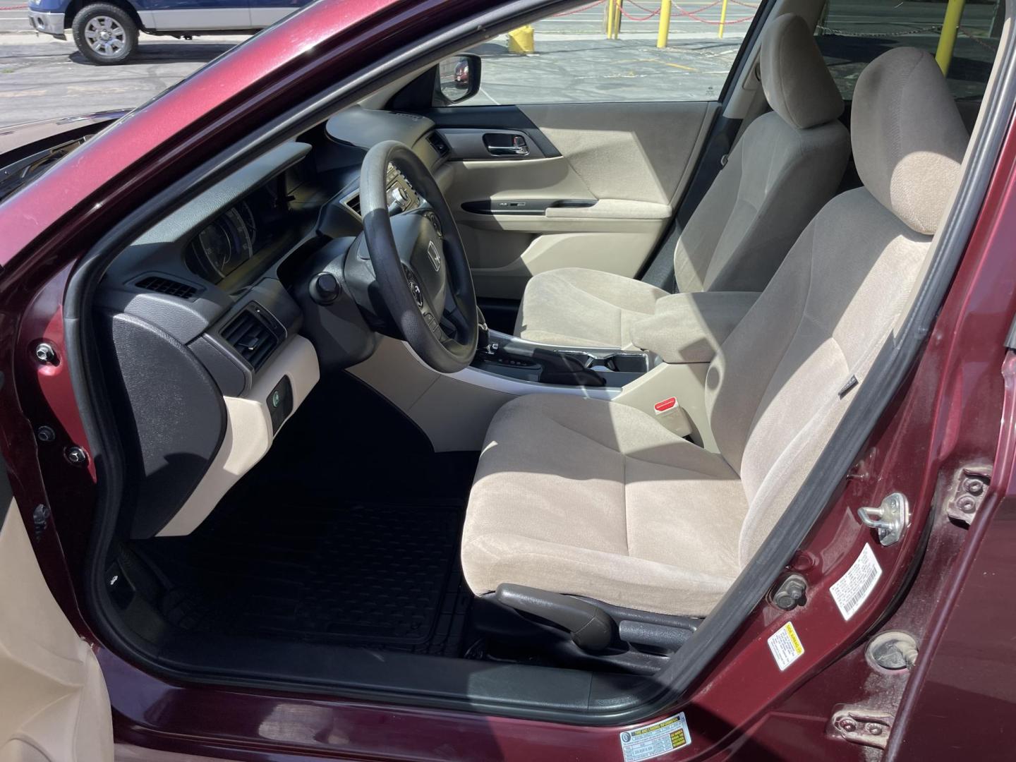 2013 Salsa Red Pearl /Tan Honda Accord LX Sedan CVT (1HGCR2F30DA) with an 2.4L L4 DOHC 16V engine, Continuously Variable Transmission transmission, located at 801 South State Street, Salt Lake City, UT, 84111, (801) 328-0098, 40.751953, -111.888206 - Clean title! Hard to find in immaculate condition inside and out! Real nice 4 door sedan!!! Features: Am/Fm/Cd, Aux input, Automatic, BlueTooth, 4 cylinder engine, Alloy wheels, newer tires!, cruise control, power windows, power locks, power mirrors, Cloth seats, equiped with Honda Earth dreams t - Photo#12