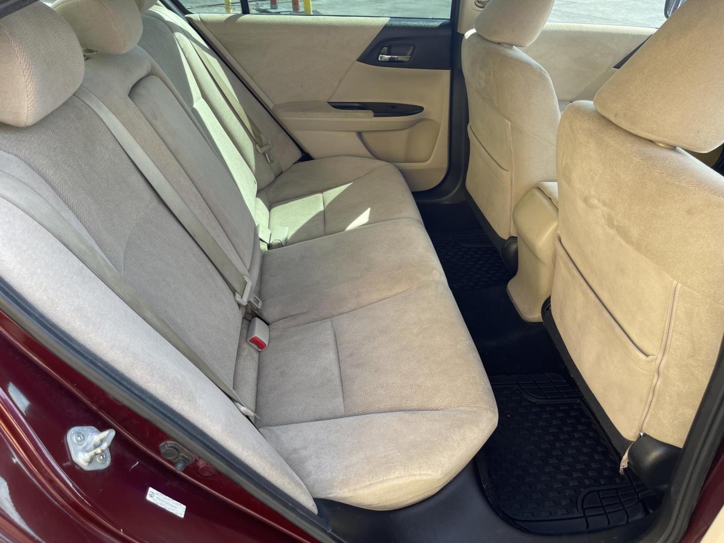 2013 Salsa Red Pearl /Tan Honda Accord LX Sedan CVT (1HGCR2F30DA) with an 2.4L L4 DOHC 16V engine, Continuously Variable Transmission transmission, located at 801 South State Street, Salt Lake City, UT, 84111, (801) 328-0098, 40.751953, -111.888206 - Clean title! Hard to find in immaculate condition inside and out! Real nice 4 door sedan!!! Features: Am/Fm/Cd, Aux input, Automatic, BlueTooth, 4 cylinder engine, Alloy wheels, newer tires!, cruise control, power windows, power locks, power mirrors, Cloth seats, equiped with Honda Earth dreams t - Photo#23