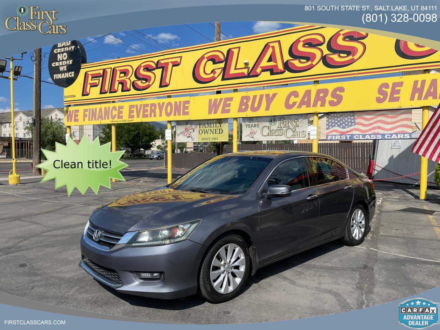 2014 Graphite Pearl /Gray Honda Accord EX-L Sedan CVT (1HGCR2F88EA) with an 2.4L L4 DOHC 16V engine, Continuously Variable Transmission transmission, located at 801 South State Street, Salt Lake City, UT, 84111, (801) 328-0098, 40.751953, -111.888206 - Clean title! No accidents only 2 previous owners! Immaculate condition hard to find from dry climate area no salt no rust! Excellent condition must see for anyone looking for a clean Honda Accord! Approved for up to a 5 year warranty covered through Protective warranty company covered bumper to bump - Photo#0