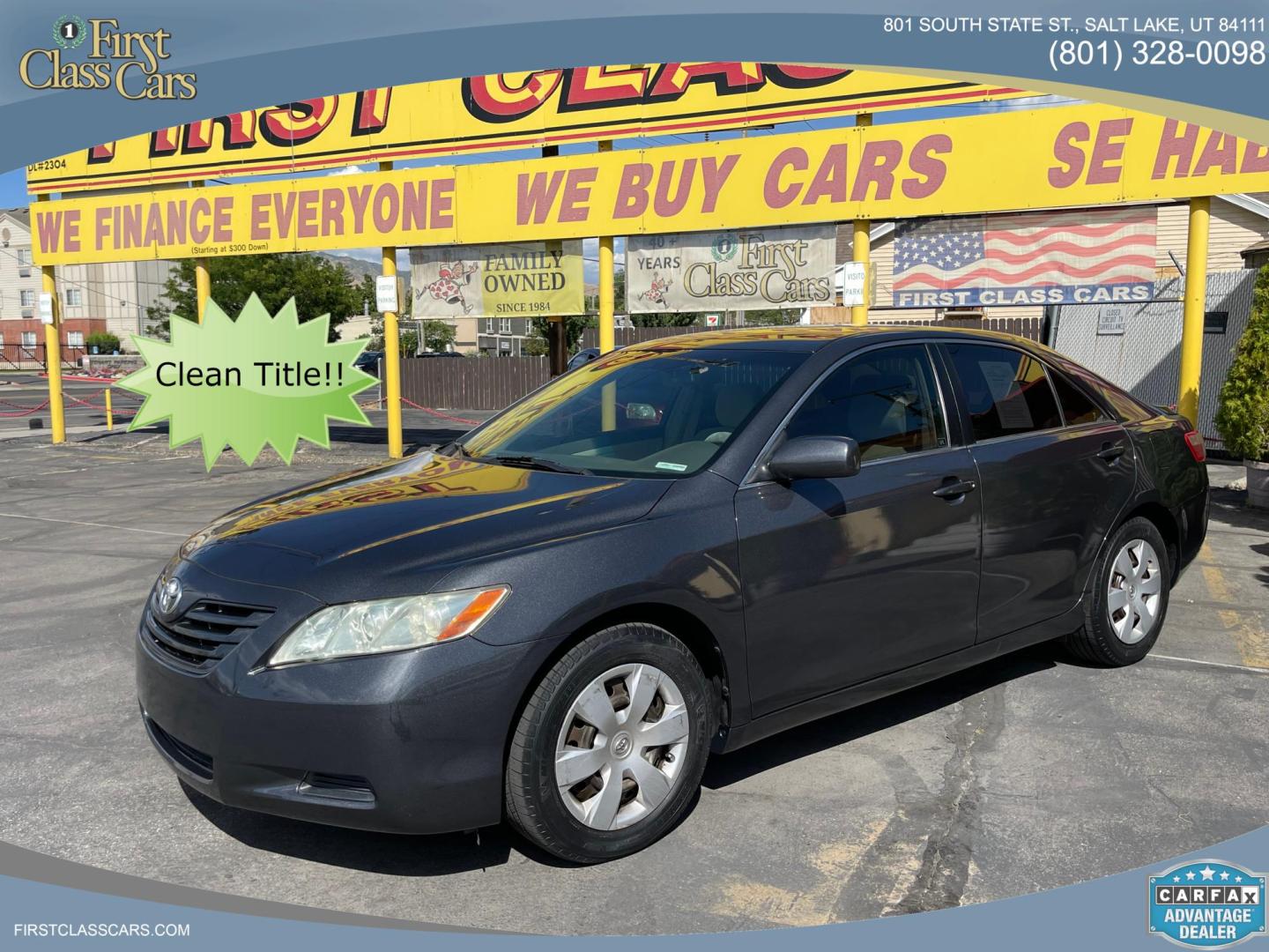 2009 Sterling Gray Metallic /Gray Toyota Camry LE 5-Spd AT (4T1BE46K49U) with an 2.4L L4 DOHC 16V engine, 5-Speed Automatic Overdrive transmission, located at 801 South State Street, Salt Lake City, UT, 84111, (801) 328-0098, 40.751953, -111.888206 - Clean title! No accidents on Carfax report! Only 2 previous owners on Carfax history report! Carfax shows regular service was done on this vehicle including oil changes and maintenance intervals. Vehicle has passed state of Utah emissions already and checked out by our mechanic and approved for up t - Photo#0
