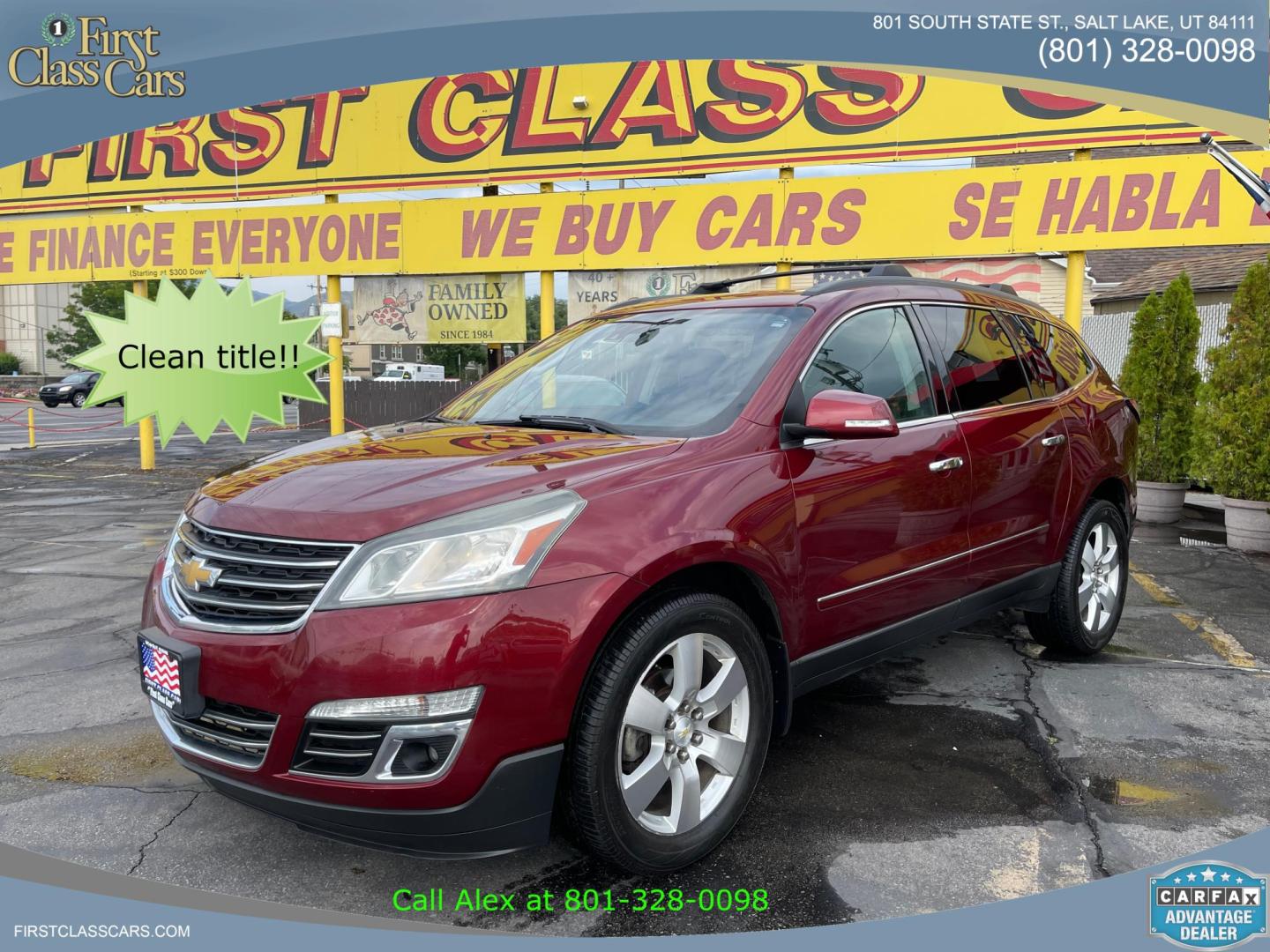 2015 Maroon /Black Chevrolet Traverse LTZ AWD (1GNKVJKD0FJ) with an 3.6L V6 DOHC 24V engine, 6-Speed Automatic transmission, located at 801 South State Street, Salt Lake City, UT, 84111, (801) 328-0098, 40.751953, -111.888206 - AWD, Clean title!!! Must see in great condition for the year, make and miles! Comes with all wheel drive and is loaded with lots of adds. Equipped with rear entertainment and rear a/c ventilation, 3rd row seating for the family great family vehicle! Heated and A/C seats! Vehicle has been inspected b - Photo#0