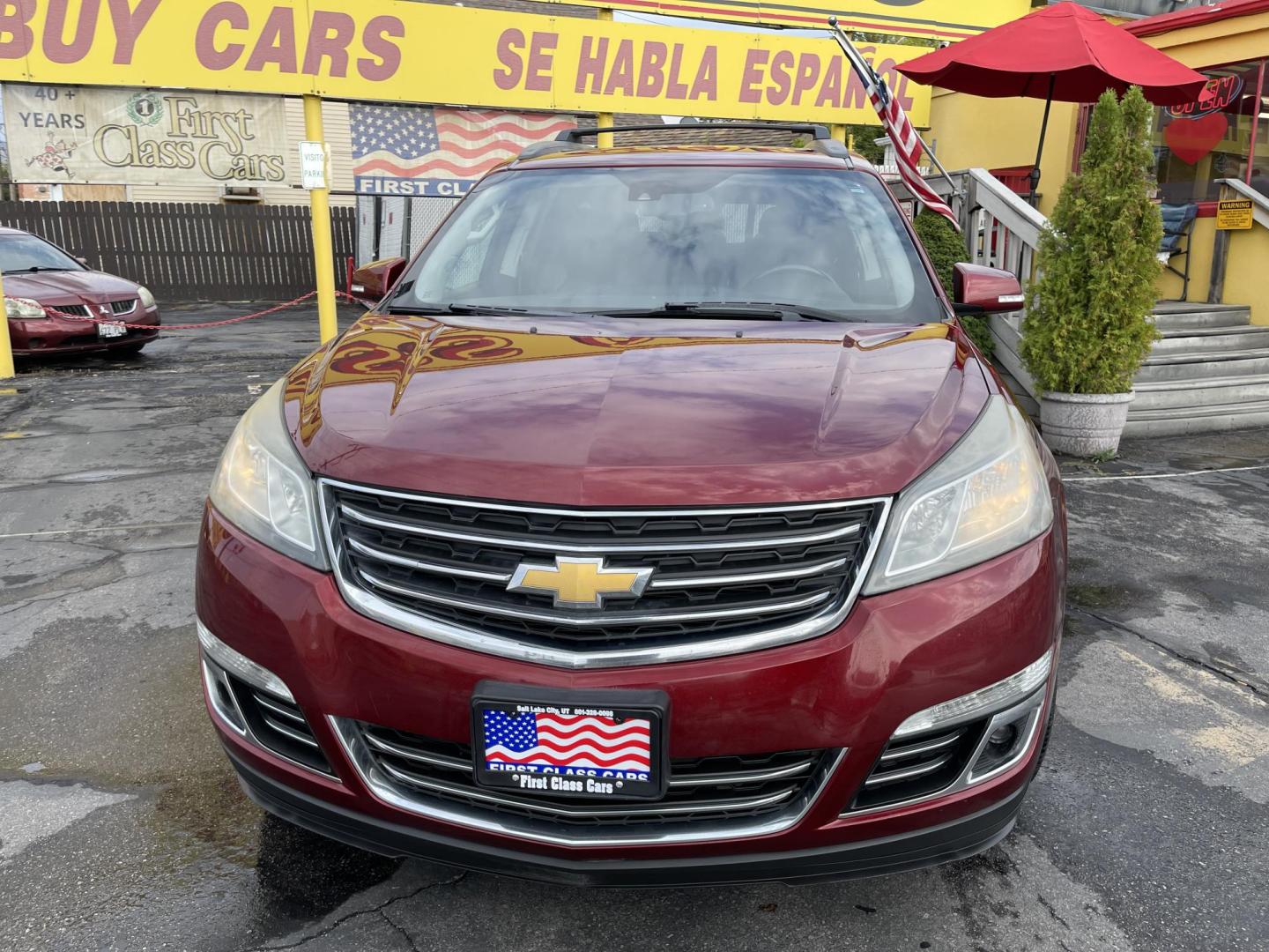 2015 Maroon /Black Chevrolet Traverse LTZ AWD (1GNKVJKD0FJ) with an 3.6L V6 DOHC 24V engine, 6-Speed Automatic transmission, located at 801 South State Street, Salt Lake City, UT, 84111, (801) 328-0098, 40.751953, -111.888206 - AWD, Clean title!!! Must see in great condition for the year, make and miles! Comes with all wheel drive and is loaded with lots of adds. Equipped with rear entertainment and rear a/c ventilation, 3rd row seating for the family great family vehicle! Heated and A/C seats! Vehicle has been inspected b - Photo#2
