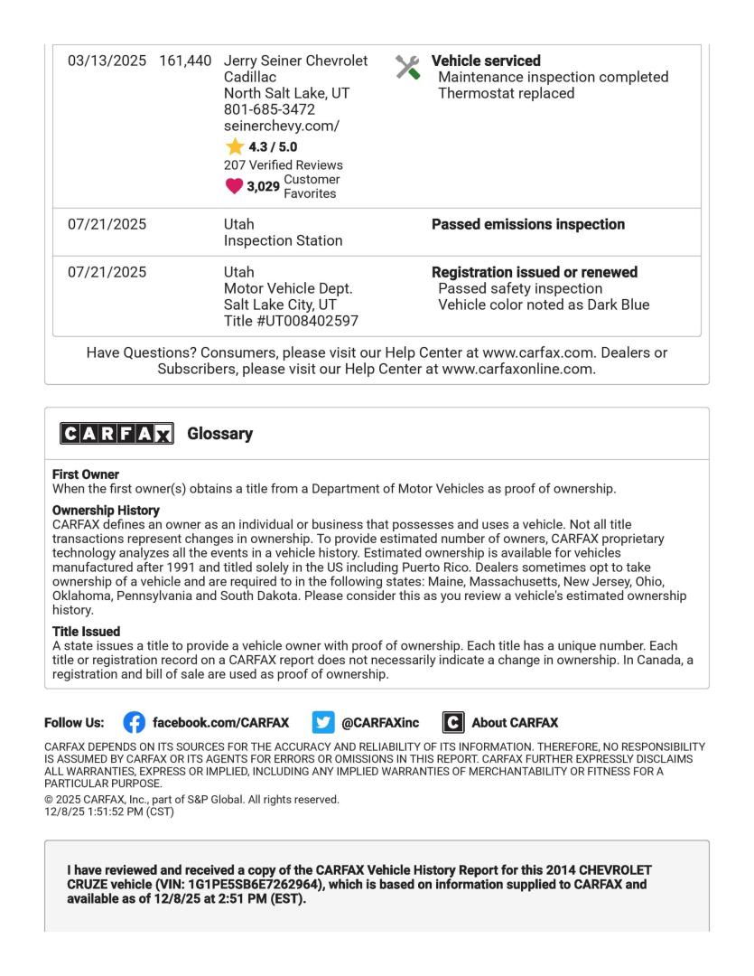 2014 Bluestone Metallic /Tan Chevrolet Cruze 2LT Auto (1G1PE5SB6E7) with an 1.4L L4 DOHC 16V TURBO engine, 6-Speed Automatic transmission, located at 801 South State Street, Salt Lake City, UT, 84111, (801) 328-0098, 40.751953, -111.888206 - 1 Owner car! Clean Title! Hard to find well kept in as great of condition as this one! Has been maintained and taken care of according to the Carfax report it shows all service records that includes regular oil changes and maintenance. No accidents according to Carfax there has never been any accide - Photo#32