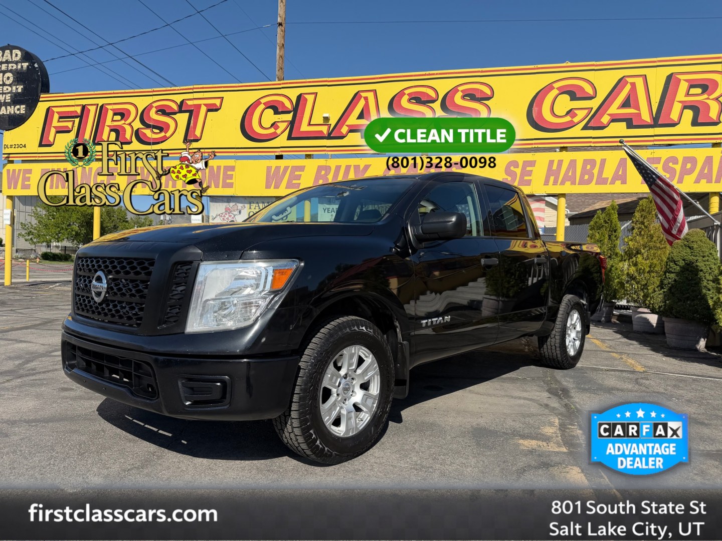 2017 Black /Black Nissan Titan S Crew Cab 4WD (1N6AA1EJ4HN) with an 5.6L V8 DOHC 32V engine, 6A transmission, located at 801 South State Street, Salt Lake City, UT, 84111, (801) 328-0098, 40.751953, -111.888206 - Clean title! Only 2 previous owners reported on the Carfax history report! This is a must see for anyone looking for a nice truck! Approved for up to a 5 year extended warranty! Come in today or call 801-328-0098 to schedule an appointment to take a look at it! Features: 4WD/AWD, ABS Brakes, Air C - Photo#0