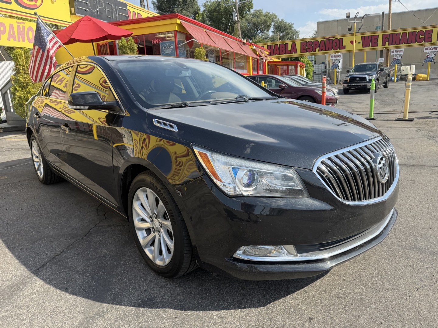 2014 Black /Brown Buick LaCrosse Leather Package (1G4GB5G37EF) with an 3.6L V6 DOHC 24V FFV engine, 6-Speed Automatic transmission, located at 801 South State Street, Salt Lake City, UT, 84111, (801) 328-0098, 40.751953, -111.888206 - Wow immaculate condition inside and out! This is a must see! Low miles only 96,652 that is very low for the year! Come in today and see for yourself how nice this Buick Lacrosse is! Approved for up to a 5 year warranty and passed all inspections! Clean title! Features: Leather-appointed seating,- Photo#2